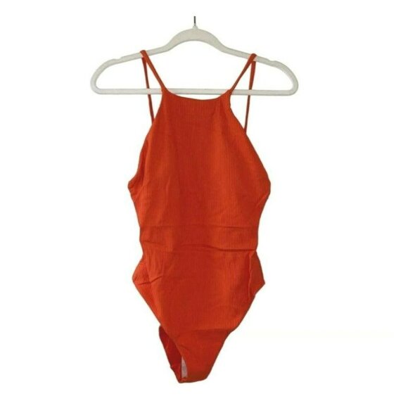 Andie Swim The Asbury Ribbed One Piece Swimsuit Bathing Suit Sire Orange Large - Picture 3 of 8
